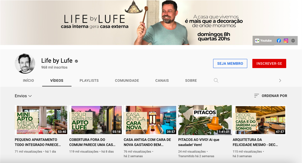canal de arquitetura Life by Lufe